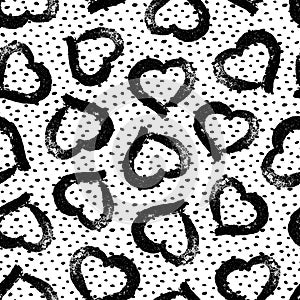 Heart seamless pattern. Hearts brush strokes. Repeated abstract grunge texture for design romantic prints. Repeating brush grunge