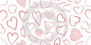 Heart seamless pattern, love sketch background for Valentines Day. Doodle brush print hand drawn design. Cute holiday vector
