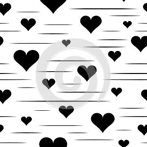 Heart seamless pattern. Modern stylish hearts texture. Beautiful monochrome, black and white seamless background. Repeated graphic