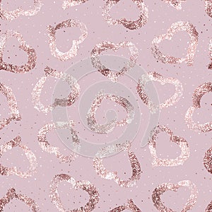 Heart seamless pattern. Repeated rose gold packing. Background for love printing. Repeating pink golden foil. Marble hearts for de