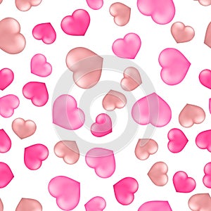 Heart seamless pattern. Valentines Day background. Pink realistic 3d hearts. Vector template for fabric, textile