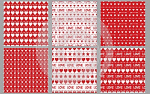 Heart seamless patterns. Love. Red and white backgrounds . Valentines day