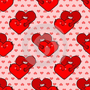 Heart sex pattern seamless. love intercourse background. Hearts reproduction texture