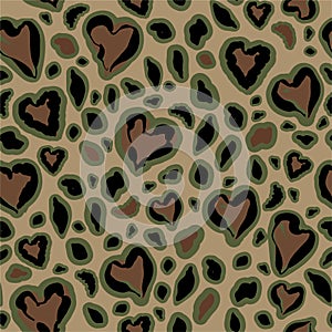 Heart shape from animal leopard skin in military camouflage mood seamless pattern in  EPS10 ,Design for fashion,fabric,web,