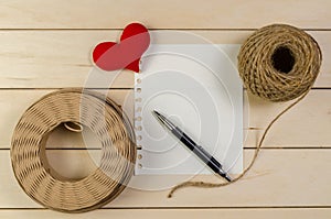 heart shape with blank space and roll of twine cord , valentine