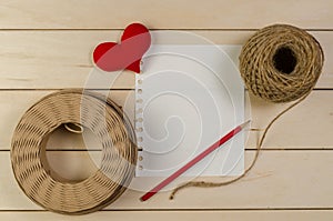 heart shape with blank space and roll of twine cord , valentine