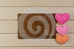 heart shape with blank wooden board , valentine concept