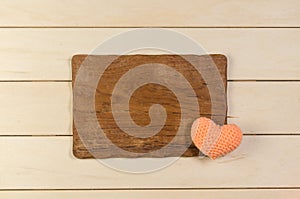 heart shape with blank wooden board , valentine concept