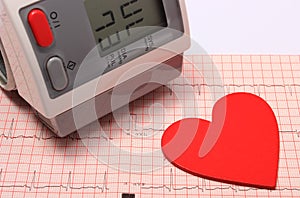 Heart shape and blood pressure monitor on electrocardiogram