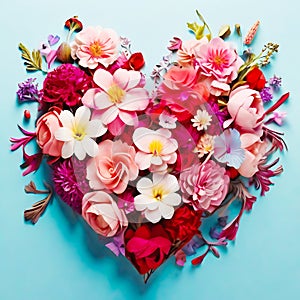 heart made of blooming flowers. generative AI photo