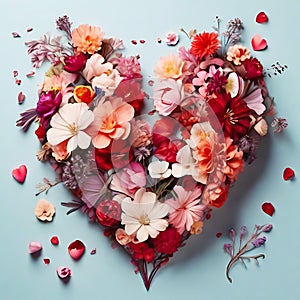 heart made of blooming flowers. generative AI photo