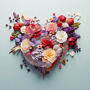 heart made of blooming flowers. generative AI photo