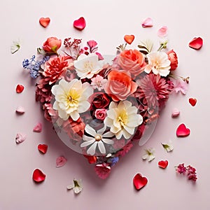 heart made of blooming flowers. generative AI photo