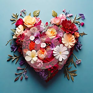 heart made of blooming flowers. generative AI photo