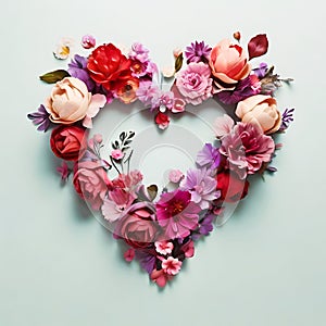 heart made of blooming flowers. generative AI photo