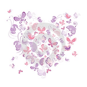 Heart shape of butterflies.. Vector illustration decorative background design