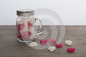 Heart shape candy in a mason jar