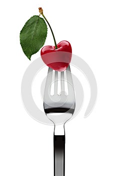 Heart shape cherry upon fork