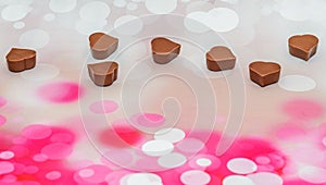 Heart shape chocolate, Valentines Day sweets, pink bokeh background