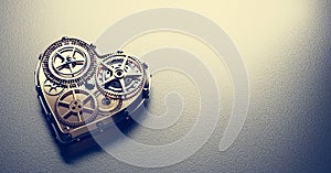 Heart shape clockwork. Gears and cogs mechanism. Valentine`s Day