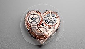 Heart shape clockwork. Gears and cogs mechanism. Valentine`s Day