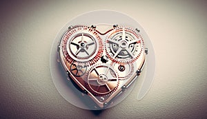 Heart shape clockwork. Gears and cogs mechanism. Valentine`s Day