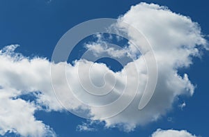 Heart shape cloud in blue sky background, closeup