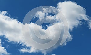 Heart shape cloud in blue sky background, closeup