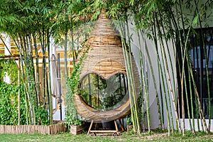 heart shape and cocoon mini pavilion relax zone in garden It\'s Wicker Basketry by bamboo stick