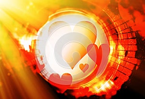 Heart shape in the color space, abstract graphic collage background.