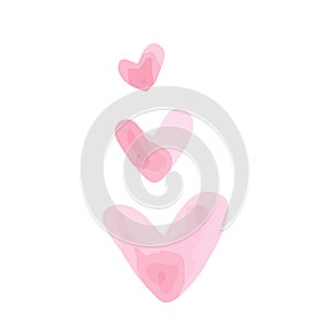 Heart shape color stain set. Love symbol. Pink color. Hand drawn with marker. Vector illustration, flat design