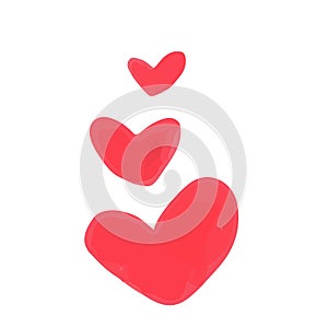 Heart shape color stain set. Love symbol. Red color. Hand drawn with marker. Vector illustration, flat design