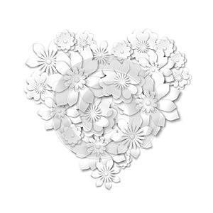 Heart shape composed from white flowers