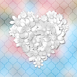 Heart shape composed from white flowers