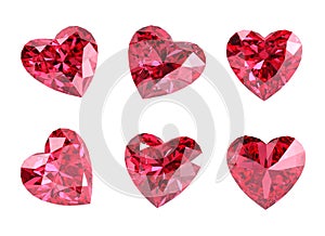 Heart shape diamonds ruby isolated on background 3d Rendering