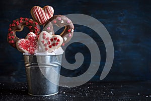 Heart shape donuts in the metal basket