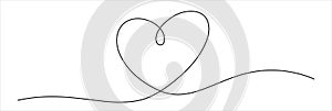 Heart shape drawing by continuos line, thin line design vector illustration. Editable stroke