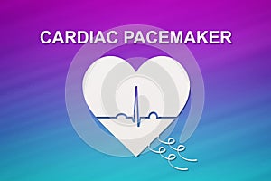 Heart shape with echocardiogram and CARDIAC PACEMAKER text. Cardiology concept