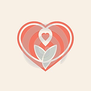 Heart shape enclosing a delicate flower symbolizing self care and love, A clean logo of a heart to represent self-care and self-