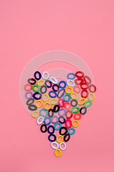 Heart shape in the form of multi-colored hair elastics