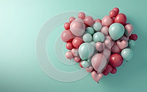 Heart shape formed with colorful pastel balloons.