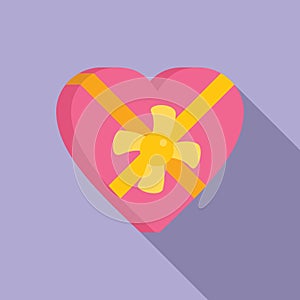 Heart shape gift box icon flat vector. Offer parcel