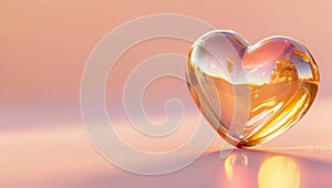 Heart shape glass on pink background. Valentines day love concept