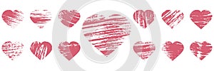 Heart shape grunge, symbol of Valentines`s day. Set of design elements.Vector illustration