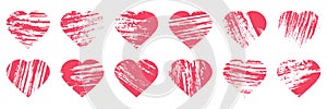 Heart shape grunge, symbol of Valentines`s day. Set of design elements.Vector illustration