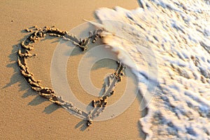 Heart shape hand drawing at a beach