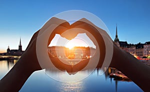 Heart shape hand in Stockholm city