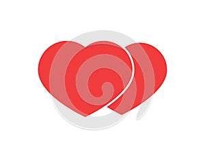 Heart shape icon. Romantic illustration. Valentine symbol. Red hearts in flat design. Isolated romance sign. Love symbol