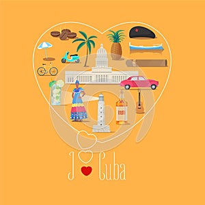 Heart shape illustration with I love Cuba quote