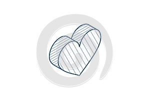 heart shape isometric icon. 3d line art technical drawing. Editable stroke vector